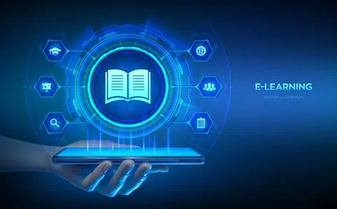 E-learning. Innovative online education and internet technology concept. Webi Illustrazione stock