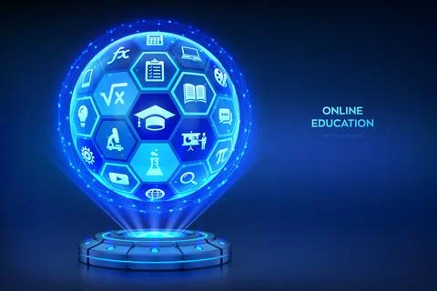 E-learning. Innovative online education technology concept. Online learning.  Stock Illustration