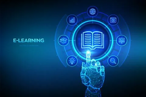 E-learning. Innovative online education and internet technology concept. We.. Stock Illustration