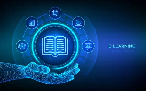 E-learning. Innovative online education and internet technology concept. E-.. Stock Illustration
