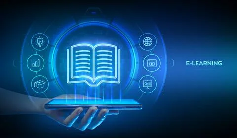 E-learning. Innovative online education technology concept. Remote education  Illustrazione stock
