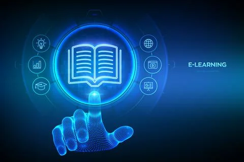 E-learning. Innovative online education and internet technology concept. Webi 스톡 일러스트