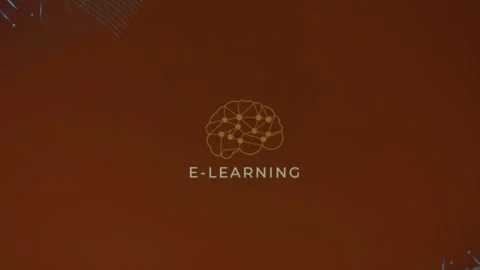 E-learning inscription and brain, mind, thinking symbol on brown background Stock Footage 270499809