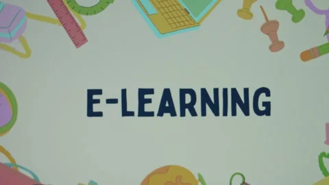 E learning inscription on background with school supplies. Education concept Stock Footage 270501877