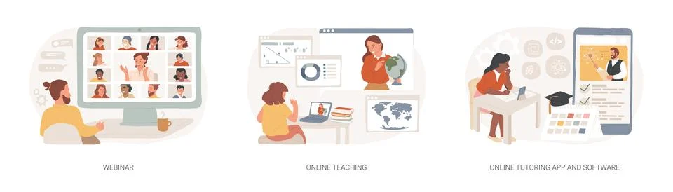 E-learning isolated concept vector illustration set. Stockillustratie