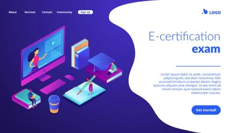 E-learning isometric 3D landing page. Illustrazione stock