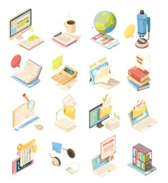 E-learning Isometric Icons Set Stock Illustration