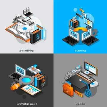 E-learning Isometric Set Illustrazione stock