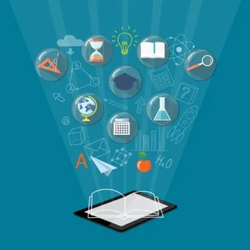 E-learning with isometric tablet and school icons Stock Illustration