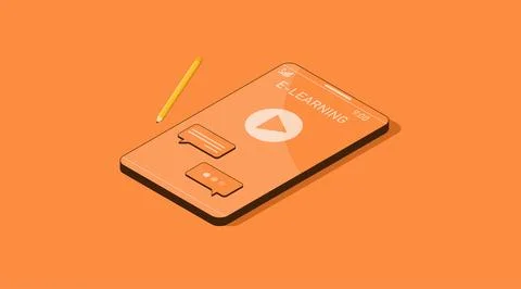 E-learning. Isometric vector illustration. 3d model smartphone isolated on a  Illustrazione stock