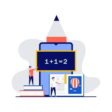 E-learning for kids concept with characters. Online early childhood educati.. Stock Illustration