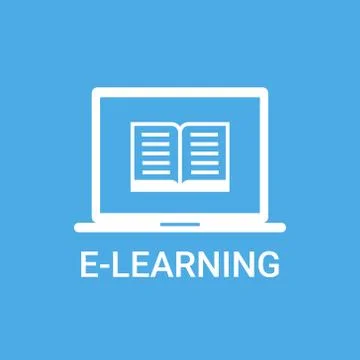 E-learning Label Online Education Icon Concept Laptop Computer With Book Icon Stockillustratie