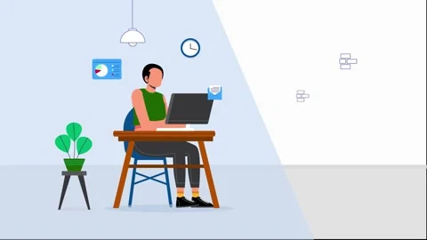 E-learning Lady Using Laptop at Home  Vector Animation Stock Footage 309791440