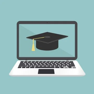 E-learning  laptop concept with graduation cap Illustrazione stock