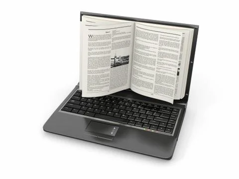 E-learning. laptop screen as book on white background. Illustrazione stock