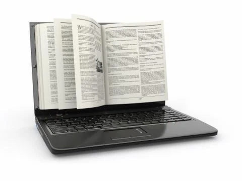 E-learning. laptop screen as book on white background. Stock Illustration