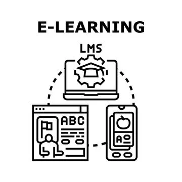 E learning learning management system with digital education 스톡 일러스트