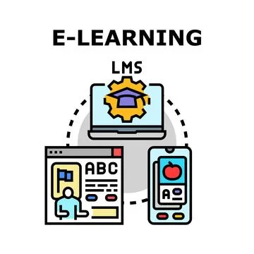 E learning learning management system with digital education 库存插图