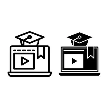 E-learning line and glyph icon. Home education vector illustration isolated on Illustration