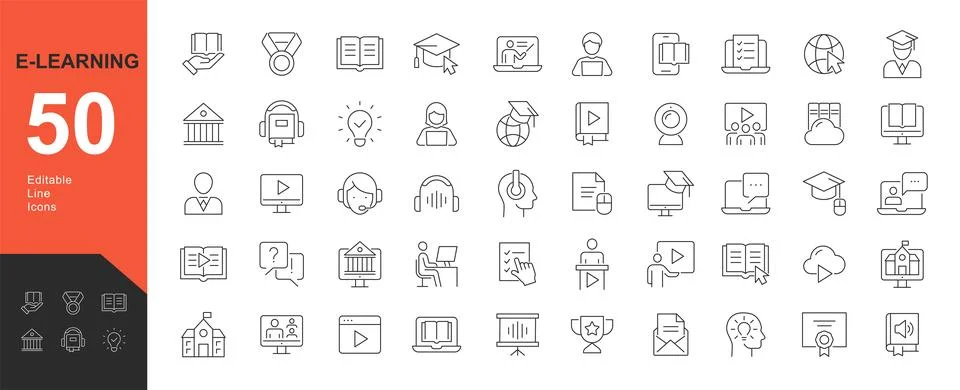 E-Learning Line Editable Icons set. Stock Illustration
