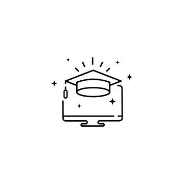 E-Learning line icon for mobile application. Graduation cap. Button and websi Stock Illustration