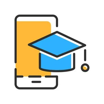 E learning line icon. School in mobile phone. Online education concept 스톡 일러스트