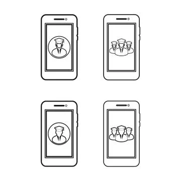 E- Learning line icon set. Flat style vector. Stock Illustration