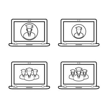E- Learning line icon set. Flat style vector. Stock Illustration