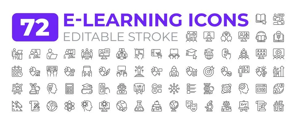 E learning line icons big set Stock Illustration