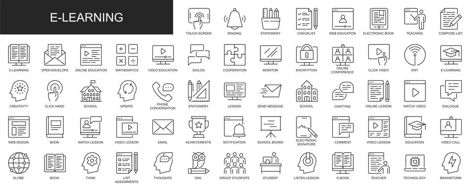 E-learning Line Icons Stock Illustration