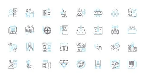 E-learning linear icons set. Digital, Online, Education, Virtual, Learning イラスト素材