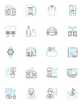 E-learning linear icons set. Digital, Online, Education, Virtual, Learning Stock Illustration