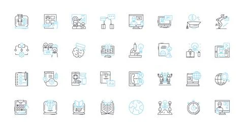 E-learning linear icons set. Digital, Accessible, Interactive, Innovative Illustrazione stock