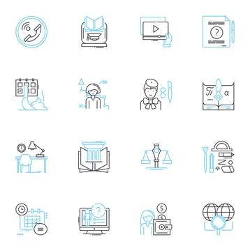 E-learning linear icons set. Digital, Online, Education, Virtual, Learning イラスト素材