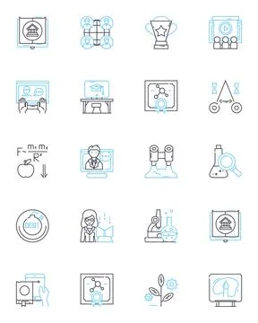 E-learning linear icons set. Online, Digital, Distance, Virtual, Interactive Illustrazione stock