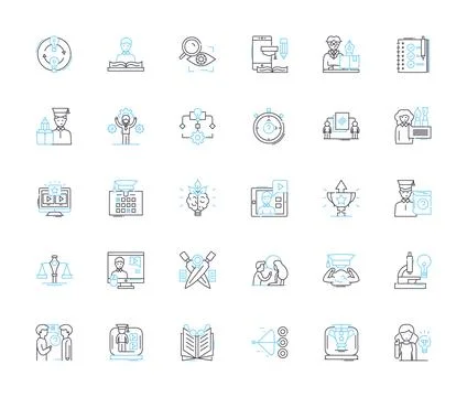 E-learning linear icons set. Digital, Accessible, Interactive, Innovative Illustrazione stock