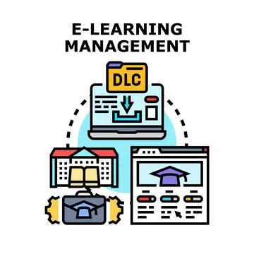 E learning management platform connecting education content Stock Illustration