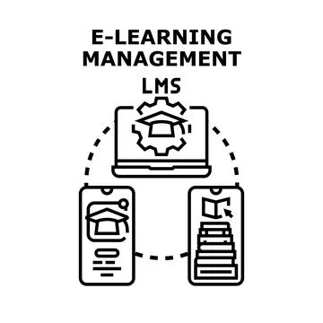 E learning management system concept connecting online education Stock Illustration