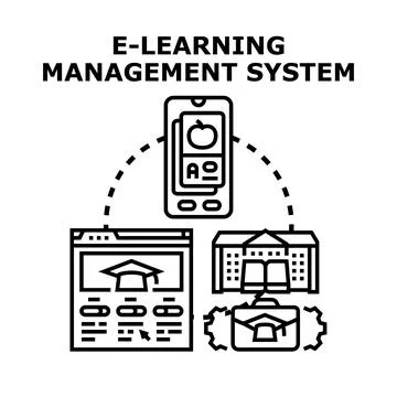 E learning management system managing online remote education 库存插图