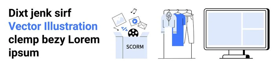 E-learning Module with Digital Media, Fashion, and Clothing Management Concep Illustrazione stock