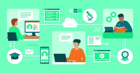 E-learning network with connected users Stock Footage 171000412