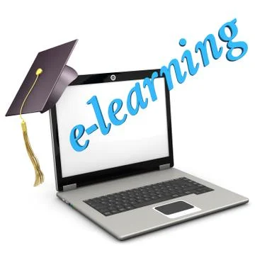 E-learning notebook graduation cap Illustrazione stock