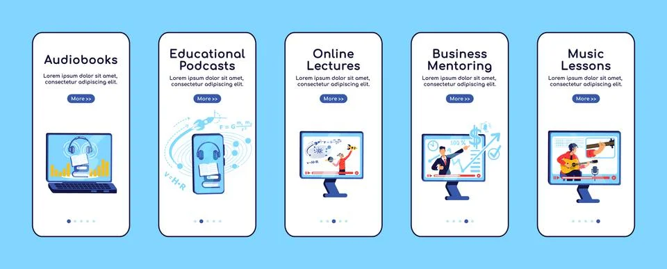 E learning onboarding mobile app screen flat vector template 스톡 일러스트