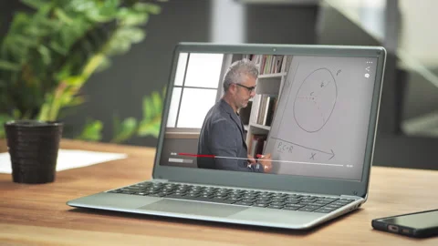 E-learning online class teacher lesson on laptop computer Stock Footage 277443715