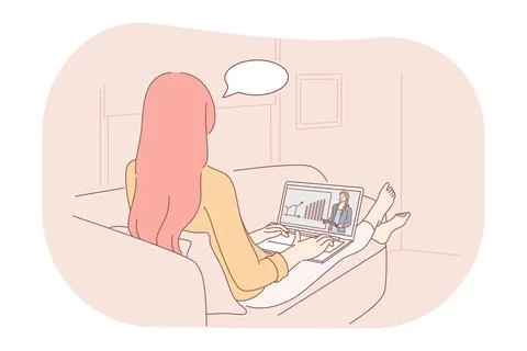 E-learning, Online communication, video call concept Illustrazione stock