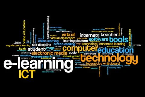 E-learning online course issues and concepts word cloud illustration. Word co 스톡 일러스트