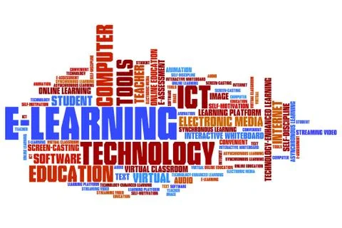 E-learning online course issues and concepts word cloud illustration. Word co Illustrazione stock