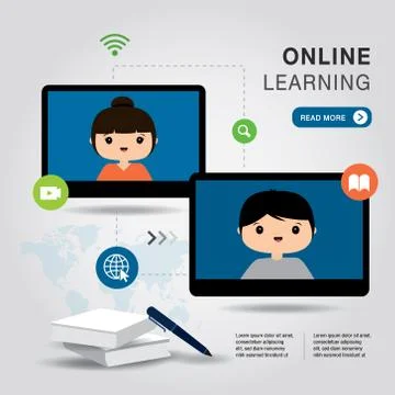 E-Learning Online Education Application on phone Vector. Stock Illustration