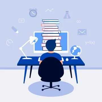 E-learning, online education design concept. Ilustración de archivo