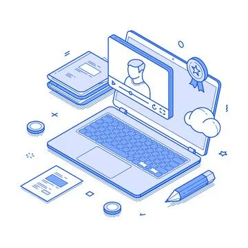 E learning online education distance class video lesson isometric vector illu Stock Illustration